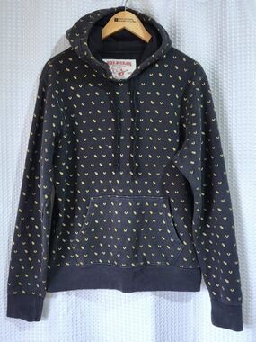 True Religion Black TR Monogram Logo Hoodie Men’s Medium Pullover Sweatshirt